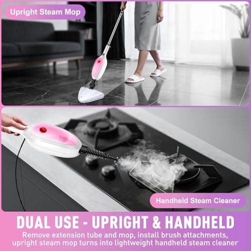 Steam Mop & Detachable Handheld Steamer 2-in-1 Design, 20s Fast Heat-Up, 16FT Power Cord, 10-in-1 Multi-Purpose Steam Cleaner for Hardwood Floors/Carpet/Tile/Grout/Window/Stove for Deep Home Cleaning - Thumbnail 3