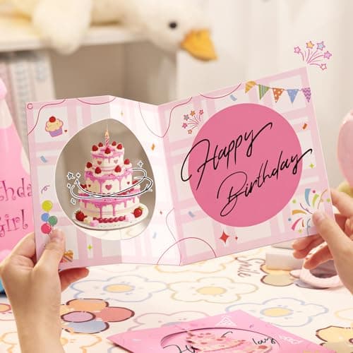 Targonixus Happy Birthday Cards for Women Girls Funny Birthday Cards Rotating Cake Card with Envelope and Sealing Sticker, Birthday Gift for Her - Thumbnail 3