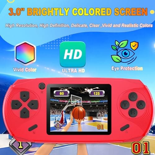 Beijue 16 Bit Handheld Games for Kids Preloaded 220 Retro Video Games, Red - Thumbnail 3
