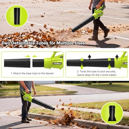 PULITUO Leaf Blower Cordless, 500CFM/ 125MPH Lightweight Cordless Blower with 2X 4.0 Batteries and Fast Charger, Variable Speed Battery Leaf Blowers for Lawn Care, Leaves, Grass, Patio, Yard - Thumbnail 6