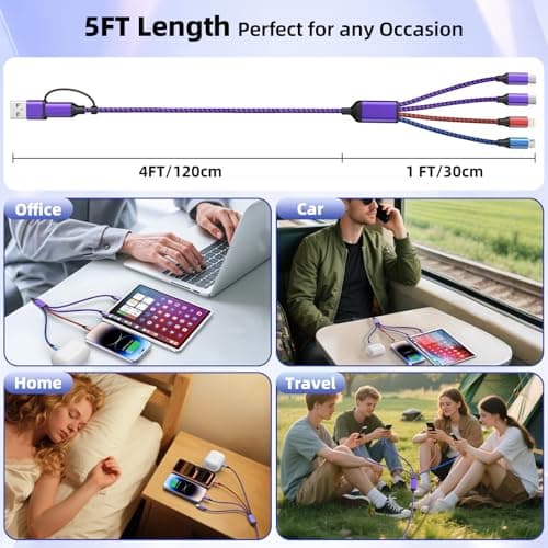 Firsting 4 in 2 USB C Multi Charging Cable, Travel Phone Charging Cords [2 Pack, 5FT] for Multiple Devices with 2 Type-C, IP and Micro USB Cable, Charger Cord Type C for iPhone 17-8, Android, Pad - Thumbnail 4