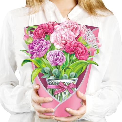 Airpark Pop Up Flower Cards, 3D Paper Flowers Bouquet Birthday Card 10’‘ with Blank Note and Envelope, Mother's Day, Get Well Greeting, Anniversary, Thank You Gifts Cards for Women Mom Girls Friends, Pink Carnations
