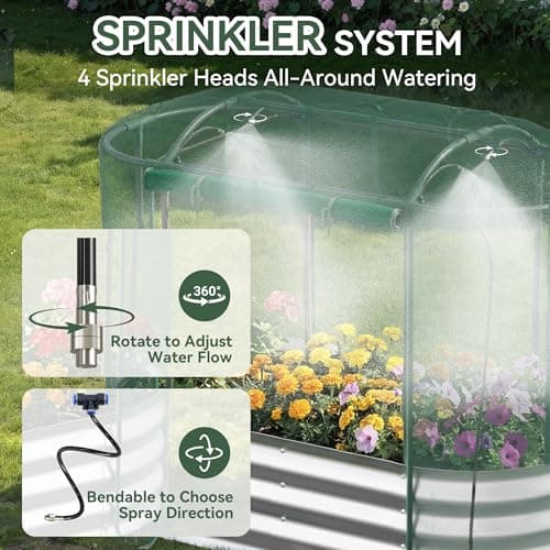 Lineware Raised Garden Bed with Sprinkler Timer and Self-Watering System, 4x2x1 ft Elevated Planter Boxes Outdoor with Mesh Cover, Galvanized Raised Beds for,Vegetables,Flowers, Backyard, Patio - Thumbnail 3