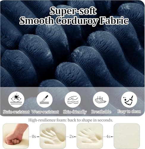 92.5" Modualr Sectional Sofa, L-Shape Corduroy Cloud Couch with Chaise, Upholstered Memory Foam Boneless Couch for Living Room, No Need Assembly - Blue(Right Facing Chaise) - Thumbnail 4