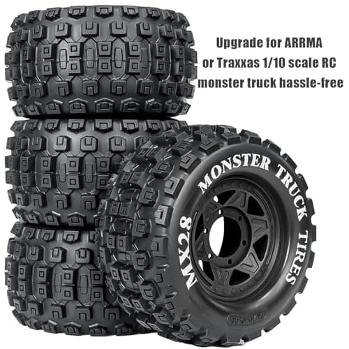 MX28 2.8" Tire and Wheels Pre-Glued All-Terrain MT Tires with 12mm/14mm Hexes - 1/10 Scale RC Truck Tires for ARRMA Big Rock, Granite, Senton, Vorteks, Traxxas Slash, Stampede Rustler, Hoss - Thumbnail 4
