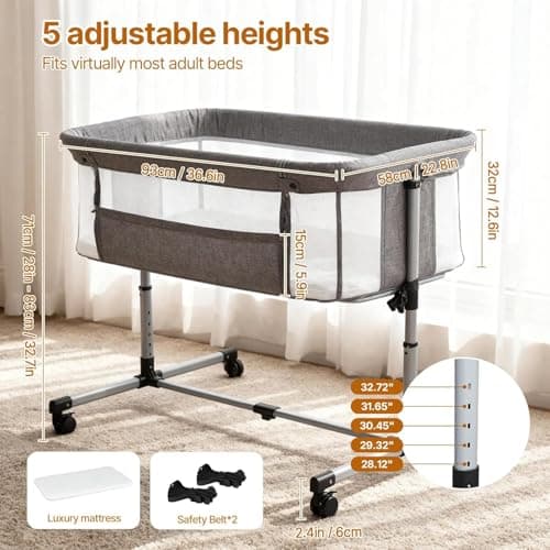 Cheermomo Baby Bassinet, 2-in-1 Baby Bassinet Bedside Crib - Thumbnail 4