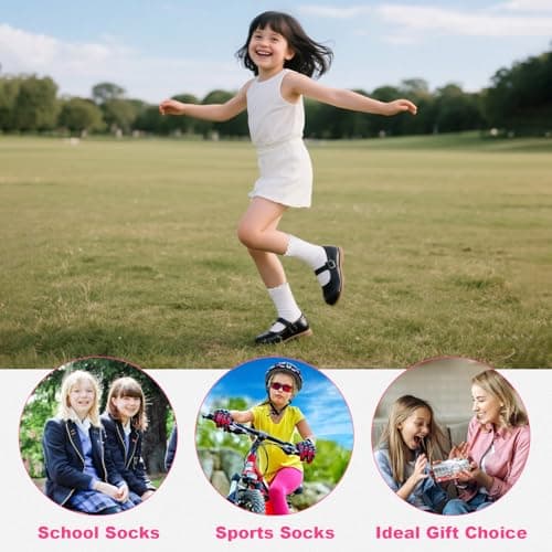 BISOUSOX Girls Socks 6-8 Years Old White Ruffle Cute Ankle Crew Frilly Ruffled Kids School Dress Socks for Girls 8-10 12 - Thumbnail 4