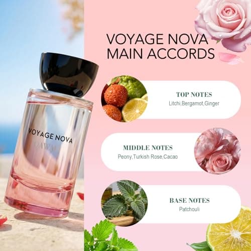 QAWAFI Voyage Nova Eau de Parfum for Women, Sparkling Lychee Bergamot and Ginger, Rose Peony and Cocoa Blossom, Smooth Patchouli Finish, Romantic Spring Fall Signature Scent, 50ml 1.7fl oz - Thumbnail 3