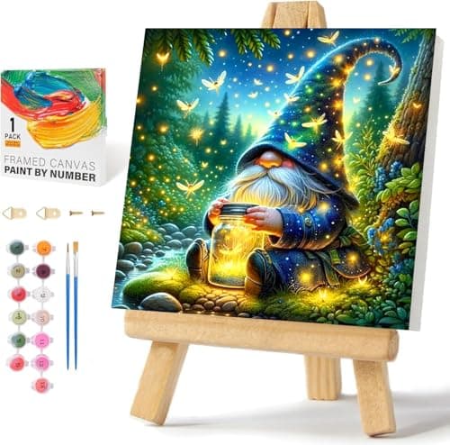 igoodom Framed Paint by Numbers Kit for Adults Beginner, Gnome Easy Paint by Number Kits on Canvas with Easel, DIY Adults' Paint-by-Number Kits for Gift Home Wall Decor 10x10inch