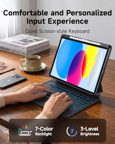Landcase Keyboard Case for iPad A16 11th & 10th Gen 10.9", Detachable Keyboard for iPad with Smart Contact Connector, Sensitive Trackpad, Backlit Keyboard with Magnetic Stand, Pencil Slot, Black - Thumbnail 6