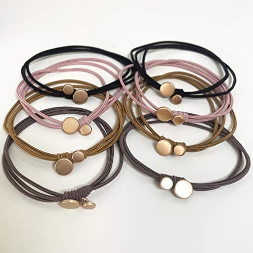 UDeBe Fashion Hair Ties with Metal Circle Beads, Thin Hair Elastics Tie Korean, Colorful 8 Counts. - Image 1