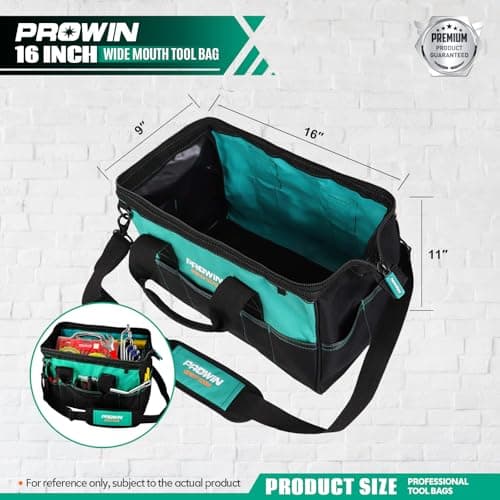 Prowin 16-inch Wide Mouth Tool Bag Multi-pocket Tool Organizer with Adjustable Shoulder Strap, Tool Tote Bag for Men - Thumbnail 3