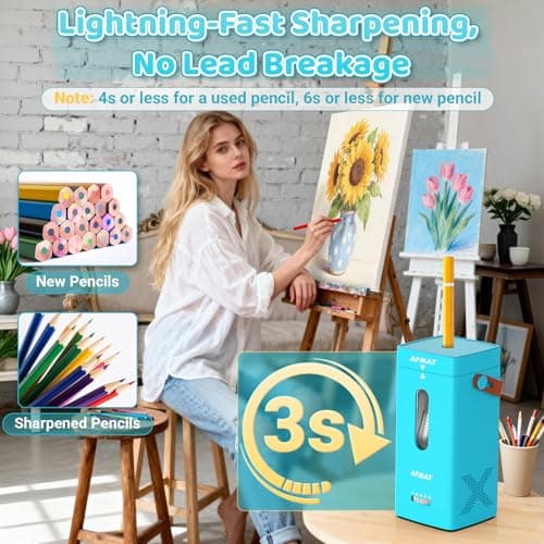 AFMAT Electric Pencil Sharpener, Fully Automatic Pencil Sharpener, Auto in & Out, Rechargeable Hands-Free Sharpeners for Jumbo & Colored Pencils (6.5-12mm), Portable for Home/Classroom/Office PSC6 - Thumbnail 6