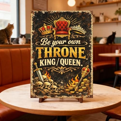Be Your Own Throne King Queen Vintage Metal Tin Sign 8x12 Inch Motivational Wall Decor Rustic Retro Royal Chair Crown Sword Skull Art Plaque for Man Cave Office Home with Pre Drilled Holes - Thumbnail 2