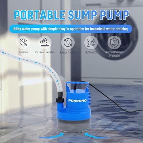 PANRANO 1 HP Submersible Water Pump 3500 GPH Portable Small Sump Pump For Pool Cover, Basements, Puddles, Gardens Ponds With 16.4 Ft Power Cord and Hose Adapters, Blue - Thumbnail 2