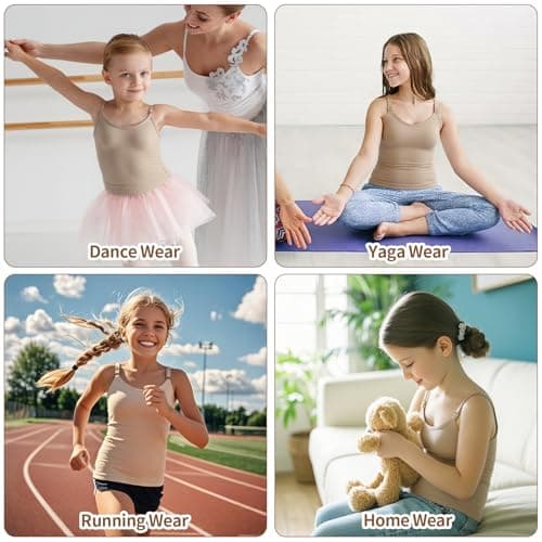iMuchic Camisole Tank Tops for Girls, Stretch Undershirts Comfortable Camis with Clear Straps and Silicone Cover (US, Alpha, Small, Regular, Regular, Beige) - Thumbnail 5