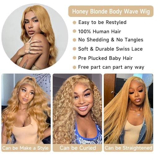 ROOMOOD 27# Ash Blonde Human Hair Lace Frontal Wig Body Wave 180% Density 13x6 Lace Front Wig Pre Plucked Natural Hairline for Women（22inch） - Thumbnail 3