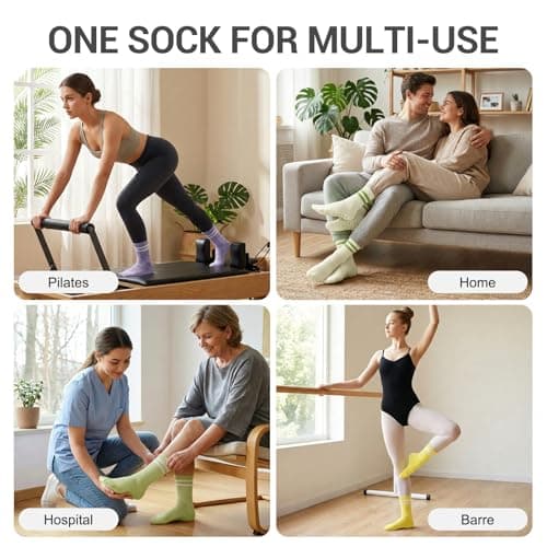 4 Pack Pilates Crew Grip Socks for Women Non Slip Sticky Grippers Yoga Barre Slipper for Hospital Maternity Elderly Home Floor Reformer Ballet Dance Studio Athletic Thick Cotton - Thumbnail 6