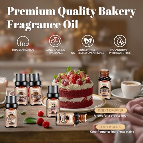 Bakery Essential Oils Set，Premium Fragrance Oil for Diffusers, Scented Oils for Soap & Candle Making, Pumpkin Pie, Apple Pie, S'Mores, Red Velvet Cake, Strawberry Shortcake,Glazed Donut - Thumbnail 6