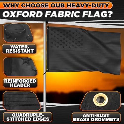 3x5 Ft Black American Flag for Wall & Pole – Black Flag: 210D Fade-Resistant Oxford with Embroidered Stars, Sewn Stripes, Brass Grommets – Patriotic Display for Home, Garage, Outdoor | Veteran Tribute - Thumbnail 3