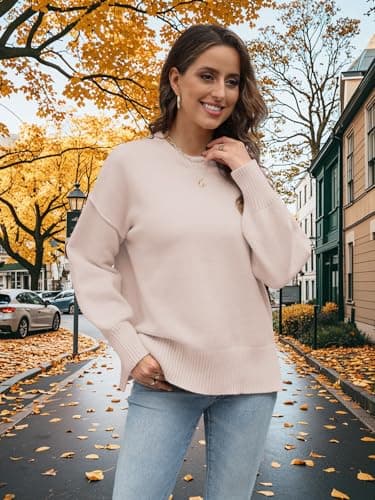 Sweaters for Women Early Fall Fashion Must Haves Winter Clothing Outfits 2025 Trendy Long Sleeve Tops for Women Fall Clothes Oversized Sweater Sweatshirts Loose Fit Dressy Tunics Old Money Apricot L - Thumbnail 6