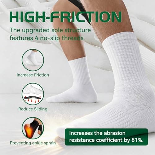 Ycets Men's Crew Socks, White Mens Crew Socks,Cushioned Cotton Athletic Arch Support Moisture Wicking,1-Pairs Premium Trial Pack - Thumbnail 6