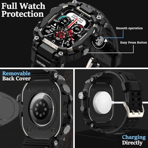 SUPLINK Rugged Case with Bands for Mens Apple Watch Band 44mm, Compatible with Apple Watch Series 6 5 4 SE 3/SE 2/SE, Protective Bumper Cover for iWatch Bands Men (Titanium Color) - Thumbnail 4