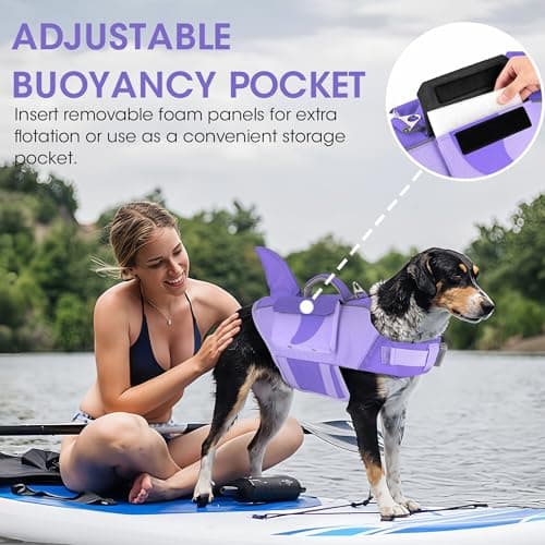 Dogcheer Shark Dog Life Jacket, High Buoyancy Dog Life Vest with Removable Foam Panels, Rescue Handle & Reflective Stripes, Dog Swimming Vest for Swim-Loving, Beginner, Senior & Weak Dogs, Purple S - Thumbnail 3