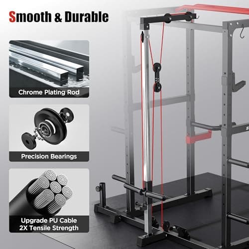 SPORTSROYALS Power Rack, Multi-Functional Power Cage, Squat Rack with Pulley System & LAT Pull Down, Workout Cage with J Hooks for Home Gym - Thumbnail 4