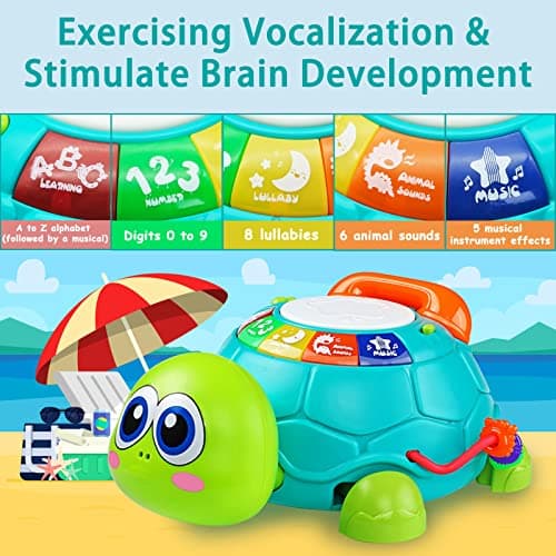 Ussybaby Baby Crawling Toys 6 to 12 Months, Infant Turtle Musical Toys with Phone Hand Drum，Baby 7 8 9 10 11 Months 1-2 Year Old Boy Girl Gift Green - Thumbnail 3