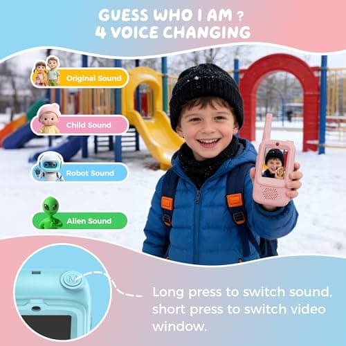 Video Walkie Talkies for Kids, 2 Pack Rechargeable Walkie Talkie with Screen, Long Range 2 Way Radio with 4 Voice Effect, Christmas Birthday Gift for Age 3-12 Boy Girl Indoor/Outdoor - Thumbnail 4