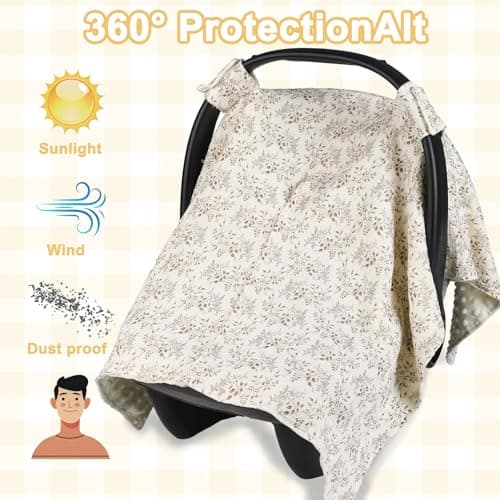 YOQIE 2-in-1 Baby Car Seat Cover & Canopy | Mom Nursing Cover, Easy Install Shield | Multi-Purpose for Winter Warmth & Summer Shade - Thumbnail 2
