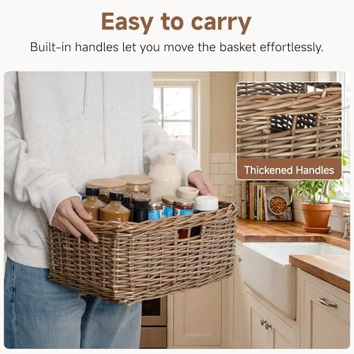 StorageWorks Pantry Baskets, Willow Storage Baskets for Organizing, Shelves, Pantry Organizers and Storage, Light Brown, 15"L x 11"W x 6 ¾"H - Thumbnail 3