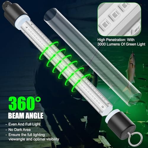 Underwater Fishing Light Compatible for Dewalt 20V/60V Battery, 3000 Lumens Green Fishing Light, IP68 Waterproof Fish Attractor for Boats, Docks, Kayaks (Battery Not Included) - Thumbnail 6
