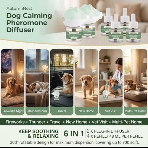 Dog Pheromone Diffuser Kit, Pet Diffuser for Stress Support, Reduces Stress and Promotes Relaxed Behavior, 2 Plug-in + 4 Packs Refill, 120 Day Supply (Non-Toxic, Safe & Inedible), Diffuser with Light - Thumbnail 5