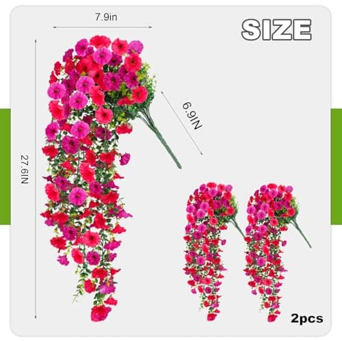 Fake Artificial Hanging Morning Glory Flowers for Outdoor Planters Porch Pation Decoration,2 Bundles UV Resistant Silk Faux Flowers with Realistic Eucalyptus Plants for Home Office Garden Decor - Thumbnail 2