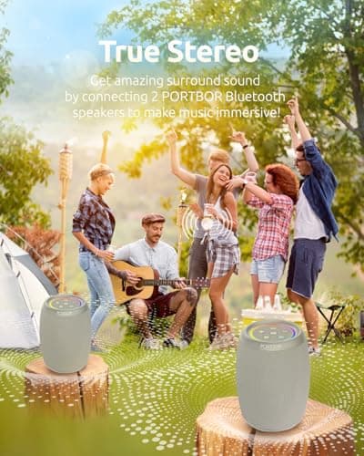 Bluetooth Speaker, Portable Wireless Speaker with Powerful Loud Stereo Sound, BT5.3, IPX5 Waterproof, TWS Pairing, for Outdoor Home Party Camping, Beach Essentials Electronics, Ideal Gifts (Gray) - Thumbnail 5