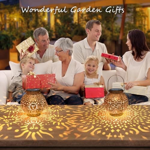 Go2garden Gifts 2Pack Solar Lanterns Outdoor Waterproof Mothers Day Gifts for Mom Moon Star Sun Solar Lights for Balcony, Yard,Birthday Gifts for Women Grandma Wife (Bronze) - Thumbnail 2
