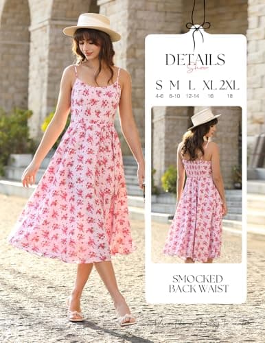 Belle Poque Pink Floral Dress for Women 2026 Summer Sleeveless Midi Sun Dresses A-line Beach Elegant Sundresses Medium - Thumbnail 4