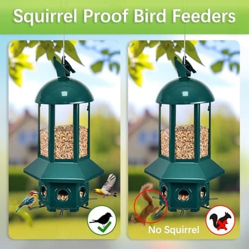 Professional Squirrel Proof Bird Feeders - Sorflife Large Capacity 5.06 lbs, Reliable and Rust Resistant Metal Bird Feeding Station for Prevents Squirrels from Stealing Food and Easy Refilling Green - Thumbnail 4