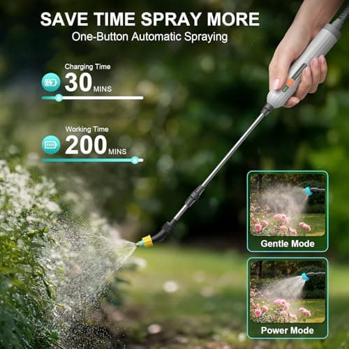Battery Powered Garden Sprayer 1.8 Gallon, Lightweight Electric Weed Sprayer with Telescopic Wand & Adjustable Nozzles, Portable Yard Sprayer for Plant Watering, Lawn Care, Fertilizing,Gardening - Thumbnail 3