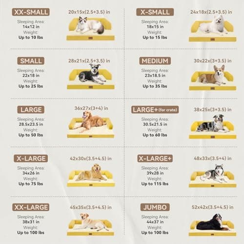 Large Dog Bed Orthopedic Washable | Beds Bolster Pet | XL Large Big Dogs | Memory Foam Couch Sofa | Waterproof with Removable Cover - Ginger Yellow Dog Bed - Thumbnail 3