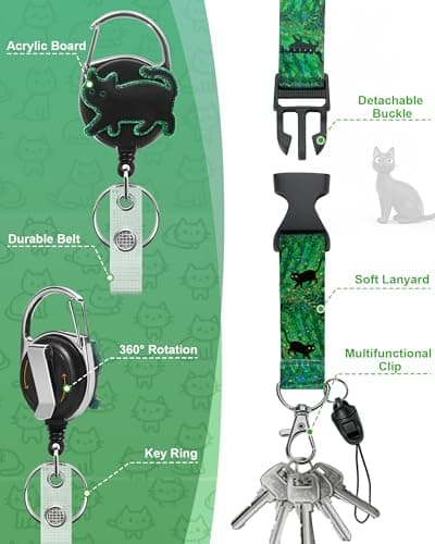 JroyJoy Cute Black Cat ID Badge Holder with Lanyard & 360° Rotation Heavy-Duty Retractable Reel, Ideal for School ID Badge, Name Card, Work ID for Doctors, Nurses, Teachers, Students, Office Workers - Thumbnail 4