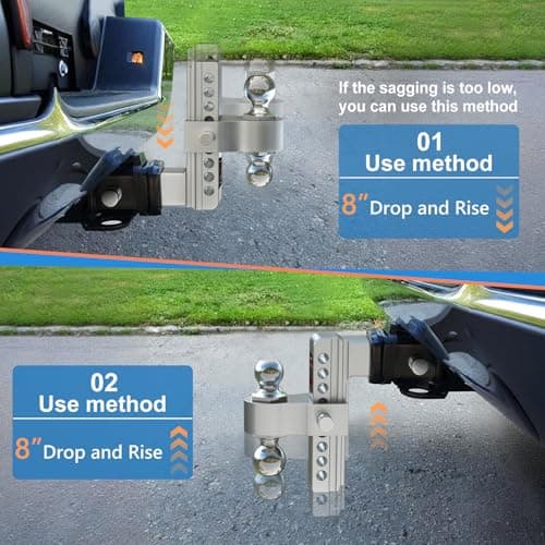 Vullteeon Drop Hitch (for 2.5 Inch Receiver), 8in Adjustable Trailer Hitch - Thumbnail 4