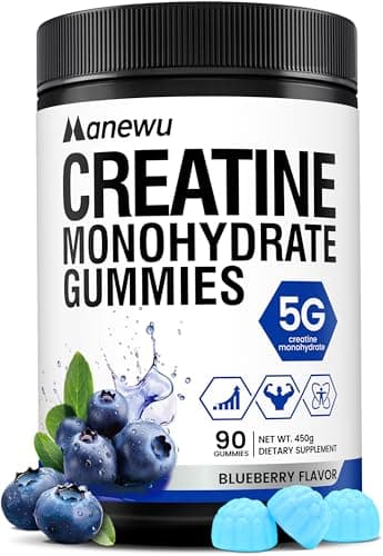 Manewu Creatine Monohydrate Gummies, 5g Creatine Dose, 99.9% Pure Creatine for Men & Women, Lab Verified, Sugar Free & Vegan, Supports Muscle Strength, Recovery & Stamina, Blueberry Flavor, 90 Count - Image 1