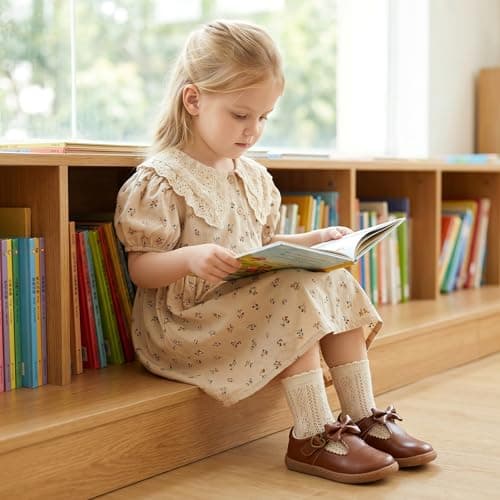 STQ Toddler Girls Dress Shoes Wide Toe Box Mary Jane Flats Ballet Wedding School Uniform Flower Ballerina Baby First Walking 6-12 12-18 Months Babies Casual with Zero Drop Brown Toddler Size 10 - Thumbnail 3
