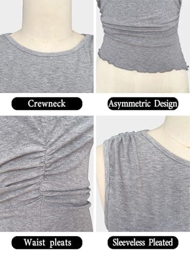 COCOMARTS Women's Sleeveless High Neck Tank Tops Summer Casual Basic Tee Going Out Slim Fit Shirt Vacation Fashion Y2K Outfit Clothes Gray - Thumbnail 5