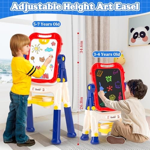 Chalk Board Easel for Kids Toys,Double-Sided Magnetic Kids Chalkboard and Dry Erase Boards,Toddler Toys for 3 Year Old Boy Gift,Art Easel Learning Educational Toy for 3 4 5 Years Old Boys Gift - Thumbnail 2