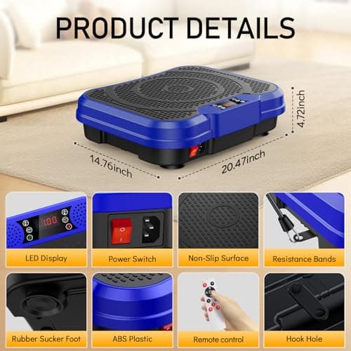Trekora Vibration Plate Exercise Machine, Vibrating Fitness Platform for Lymphatic Drainage, Full Body Shaker Workout Equipment, Vibrate Fitness Platform for Home Women Men Exercise Gym (Blue) - Thumbnail 4