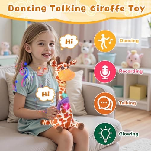 JISONCASE Talking Dancing Giraffe Baby Toy, Adjustable Volume Tummy Time Toy Repeating What You Say, Singing Mimicking Recording Sensory Education for Toddlers Boy Girls - Thumbnail 2